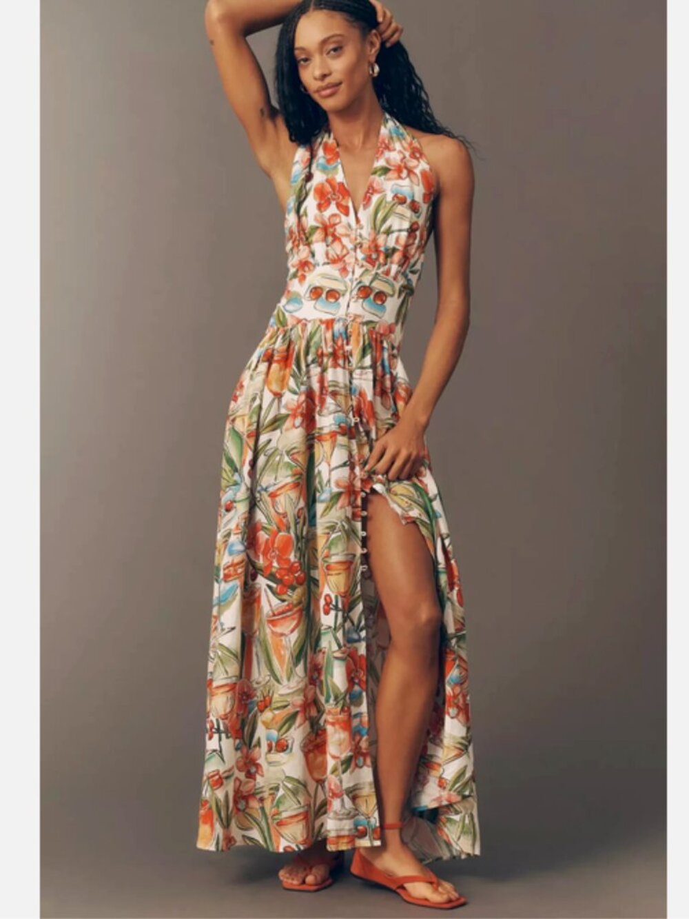 Farm Rio Sleeveless Halter Linen-Blend Maxi Dress Floral XL NWT Anthropologie